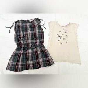 Bonpoint Green & Purple Plaid Peplum Tank with Cream Graphic Tee